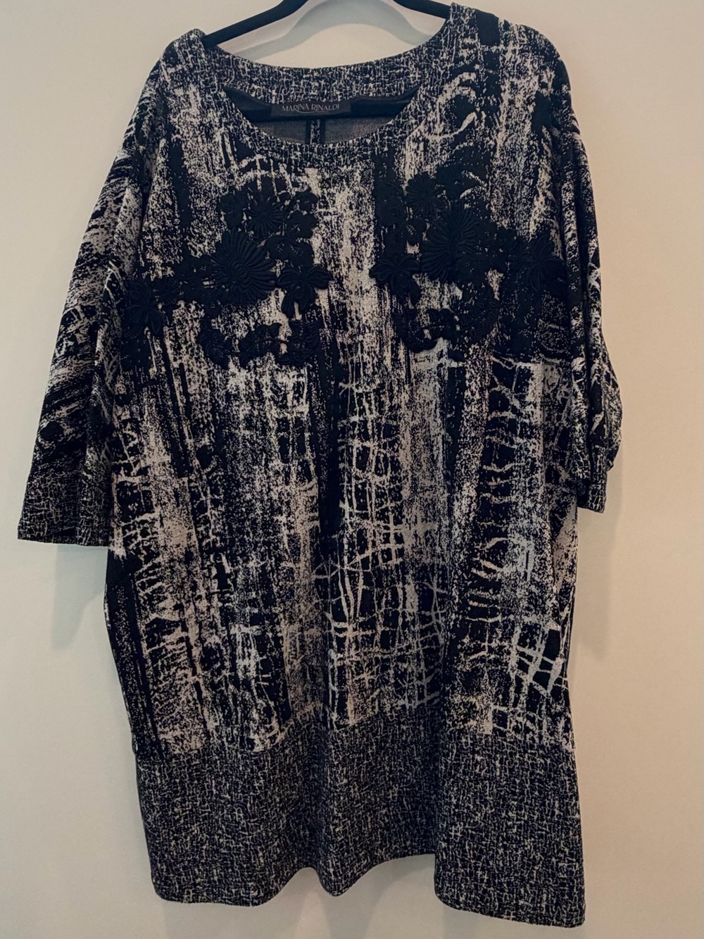 Marina Rinaldi Black & White Textured Floral Appliqué Tunic